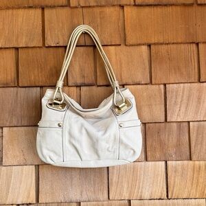 b. makowsky Cream Leather Shoulder Bag with Gold Hardware